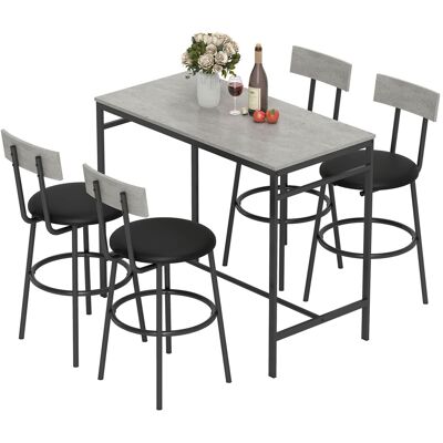 HOMCOM Set Bar-Tisch mit 4 Barhockern mit PU-Ledersitzpolsterung, Bartheke und Küchenstühlen platzsparend mit Stahlbeinen, Moderner Stil, Hoher Tisch mit Hockern für Esszimmer Wohnzimmer, Grau Aosom HOMCOM Set Bar-Tisch mit 4 Barhockern mit PU-Ledersitzpolsterung, Bartheke und Küchenstühlen platzsparend mit Stahlbeinen, Moderner Stil, Hoher Tisch mit Hockern für Esszimmer Wohnzimmer, Grau Aosom