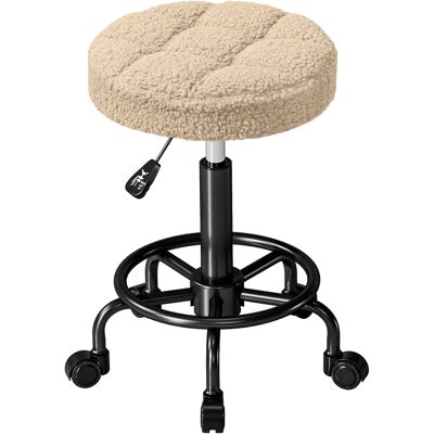 HOMCOM Drehbarer Runder Hocker mit Rollen, Höhenverstellbar 50-66 cm, Sitzbezug aus Frotteestoff für Salons, Werkstätten, Spa, Massage Hellbraun Aosom HOMCOM Drehbarer Runder Hocker mit Rollen, Höhenverstellbar 50-66 cm, Sitzbezug aus Frotteestoff für Salons, Werkstätten, Spa, Massage Hellbraun Aosom
