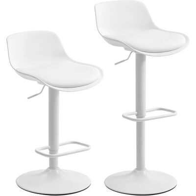 HOMCOM Set 2 Barhocker mit Höhenverstellung, Hohe Küchenhocker aus Kunstleder mit Rückenlehne und Fußstütze und Großer Stahlbasis, 360° Drehbare Barstühle, Weiß Aosom HOMCOM Set 2 Barhocker mit Höhenverstellung, Hohe Küchenhocker aus Kunstleder mit Rückenlehne und Fußstütze und Großer Stahlbasis, 360° Drehbare Barstühle, Weiß Aosom