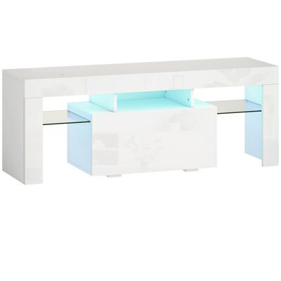HOMCOM TV-Möbel 120 cm mit RGB-LED-Beleuchtung, Hochglanz, TV-Ständer für 43-50 Zoll Fernseher, gehärtete Glasregale und klappbarer Schrank, TV-Bank für Wohnzimmer, Schlafzimmer, Weiß Aosom HOMCOM TV-Möbel 120 cm mit RGB-LED-Beleuchtung, Hochglanz, TV-Ständer für 43-50 Zoll Fernseher, gehärtete Glasregale und klappbarer Schrank, TV-Bank für Wohnzimmer, Schlafzimmer, Weiß Aosom
