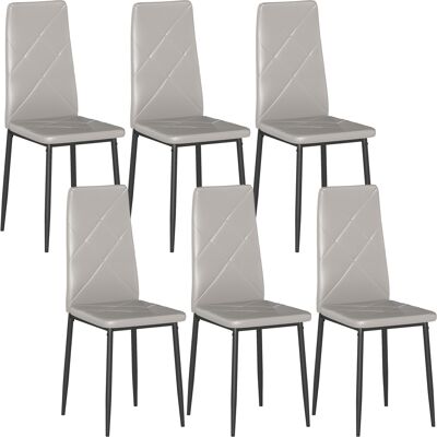 HOMCOM Set mit 6 Esszimmerstühlen aus Kunstleder, Küchenstühle mit hoher Rückenlehne und Diamantsteppung, Stahlbeine, moderne Stühle für Küche, Schlafzimmer, Büro und Wohnzimmer, Grau Aosom HOMCOM Set mit 6 Esszimmerstühlen aus Kunstleder, Küchenstühle mit hoher Rückenlehne und Diamantsteppung, Stahlbeine, moderne Stühle für Küche, Schlafzimmer, Büro und Wohnzimmer, Grau Aosom