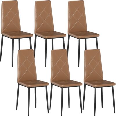 HOMCOM 6er-Set Esszimmerstühle aus Kunstleder, Küchenstühle mit hoher Rückenlehne und Diamantsteppung, Stahlbeine, moderne Stühle für Küche, Schlafzimmer, Büro und Wohnzimmer, Braun Aosom HOMCOM 6er-Set Esszimmerstühle aus Kunstleder, Küchenstühle mit hoher Rückenlehne und Diamantsteppung, Stahlbeine, moderne Stühle für Küche, Schlafzimmer, Büro und Wohnzimmer, Braun Aosom