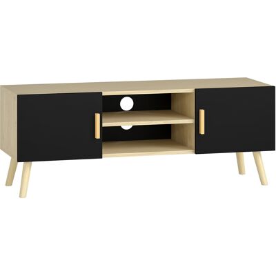 HOMCOM TV-Möbel TV-Bank aus Holz bis zu 127 cm mit Ablagen, 2 Schränken und Kabeldurchlässen für Wohnzimmer, Schlafzimmer, 110 x 36,2 x 42 cm, Eiche und Schwarz Aosom HOMCOM TV-Möbel TV-Bank aus Holz bis zu 127 cm mit Ablagen, 2 Schränken und Kabeldurchlässen für Wohnzimmer, Schlafzimmer, 110 x 36,2 x 42 cm, Eiche und Schwarz Aosom