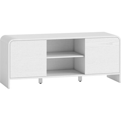 HOMCOM TV-Möbel 110 cm, Fernsehmöbel für Fernseher bis 140 cm mit 2 Türen, 2 offenen Fächern und verstellbarem Regal, abgerundete Ecken, skandinavischer Stil, TV-Bank für Wohnzimmer, Schlafzimmer, weiß Aosom HOMCOM TV-Möbel 110 cm, Fernsehmöbel für Fernseher bis 140 cm mit 2 Türen, 2 offenen Fächern und verstellbarem Regal, abgerundete Ecken, skandinavischer Stil, TV-Bank für Wohnzimmer, Schlafzimmer, weiß Aosom