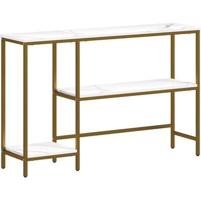 HOMCOM Konsole 120 cm, 3-stufiger Konsolentisch mit Ablagen, marmoroptische Platten, Metallgestell, Eingangs- und Flurtisch, weiß und gold Aosom HOMCOM Konsole 120 cm, 3-stufiger Konsolentisch mit Ablagen, marmoroptische Platten, Metallgestell, Eingangs- und Flurtisch, weiß und gold Aosom