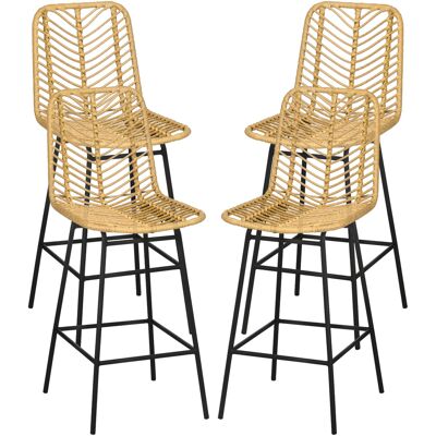HOMCOM Set mit 4 Barhockern, Sitzhöhe 66 cm, Geflecht-Rückenlehne und Fußstütze, Stahlgestell, Boho-Design, Hohe Küchenstühle, Esszimmer, Tresen, Gelb Aosom HOMCOM Set mit 4 Barhockern, Sitzhöhe 66 cm, Geflecht-Rückenlehne und Fußstütze, Stahlgestell, Boho-Design, Hohe Küchenstühle, Esszimmer, Tresen, Gelb Aosom