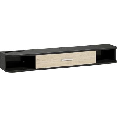 HOMCOM Wand-TV-Möbel 120 cm, TV-Möbel für Fernseher bis 127 cm mit Klapptür, 2 offene Ablagen und Kabeldurchführungen, schwebende TV-Bank für Wohnzimmer und Schlafzimmer, Schwarz und Eiche Aosom HOMCOM Wand-TV-Möbel 120 cm, TV-Möbel für Fernseher bis 127 cm mit Klapptür, 2 offene Ablagen und Kabeldurchführungen, schwebende TV-Bank für Wohnzimmer und Schlafzimmer, Schwarz und Eiche Aosom