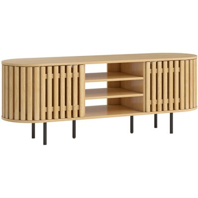 HOMCOM TV-Möbel 140 cm, TV-Schrank für Fernseher bis 152,4 cm, 2 Lamellentüren, 3 offene Fächer und Stahlfüße, TV-Bank für Wohn- und Schlafzimmer, Bois naturel Aosom HOMCOM TV-Möbel 140 cm, TV-Schrank für Fernseher bis 152,4 cm, 2 Lamellentüren, 3 offene Fächer und Stahlfüße, TV-Bank für Wohn- und Schlafzimmer, Bois naturel Aosom
