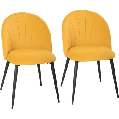 HOMCOM Set mit 2 Esszimmerstühlen aus Samt, Küchenstühle mit gebogener Muschel-Rückenlehne, Stahlbeine, skandinavischer Stil, gepolsterter Stuhl für Küche, Schlafzimmer, Wohnzimmer, Gelb Aosom HOMCOM Set mit 2 Esszimmerstühlen aus Samt, Küchenstühle mit gebogener Muschel-Rückenlehne, Stahlbeine, skandinavischer Stil, gepolsterter Stuhl für Küche, Schlafzimmer, Wohnzimmer, Gelb Aosom