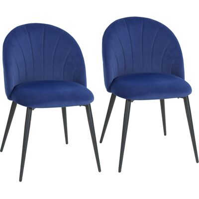 HOMCOM 2er-Set Esszimmerstühle in Samt, Küchenstühle mit geschwungener Muschel-Rückenlehne, Stahlbeine, skandinavischer Stil, gepolsterter Stuhl für Küche, Schlafzimmer, Wohnzimmer, Blau Aosom HOMCOM 2er-Set Esszimmerstühle in Samt, Küchenstühle mit geschwungener Muschel-Rückenlehne, Stahlbeine, skandinavischer Stil, gepolsterter Stuhl für Küche, Schlafzimmer, Wohnzimmer, Blau Aosom