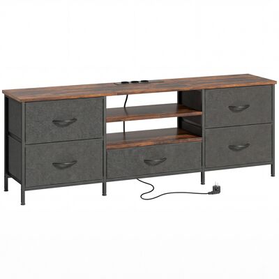HOMCOM TV-Möbel 140 cm, TV-Bank für Fernseher bis zu 165,1 cm, Ladestation, 5 Stoffschubladen, offene Regale und Stahlgestell, TV-Bank für Wohnzimmer, Schlafzimmer, rustikabraun Aosom HOMCOM TV-Möbel 140 cm, TV-Bank für Fernseher bis zu 165,1 cm, Ladestation, 5 Stoffschubladen, offene Regale und Stahlgestell, TV-Bank für Wohnzimmer, Schlafzimmer, rustikabraun Aosom