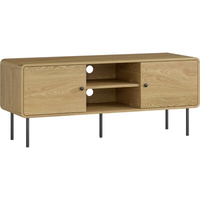HOMCOM TV-Möbel 120 cm, TV-Ständer für Fernseher bis zu 140 cm mit abgerundeten Ecken, Kabeldurchlässen, 2 offenen Fächern, Stahlfüßen, modernes TV-Bank für Wohnzimmer, Schlafzimmer, Eiche Aosom HOMCOM TV-Möbel 120 cm, TV-Ständer für Fernseher bis zu 140 cm mit abgerundeten Ecken, Kabeldurchlässen, 2 offenen Fächern, Stahlfüßen, modernes TV-Bank für Wohnzimmer, Schlafzimmer, Eiche Aosom