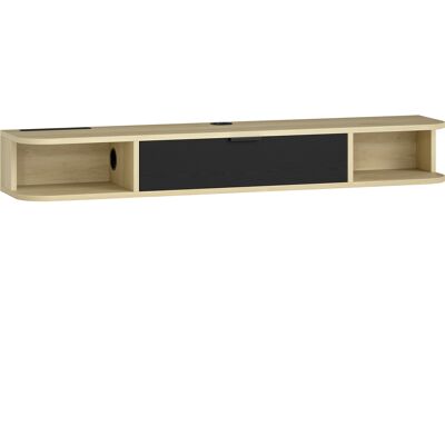 HOMCOM Hängendes TV-Möbel 120 cm, TV-Möbel für Fernseher bis zu 127 cm, Klappschublade, 2 offene Fächer und Kabeldurchführung, Wand-TV-Bank für Wohnzimmer, Schwarz und Naturholz-Optik Aosom HOMCOM Hängendes TV-Möbel 120 cm, TV-Möbel für Fernseher bis zu 127 cm, Klappschublade, 2 offene Fächer und Kabeldurchführung, Wand-TV-Bank für Wohnzimmer, Schwarz und Naturholz-Optik Aosom