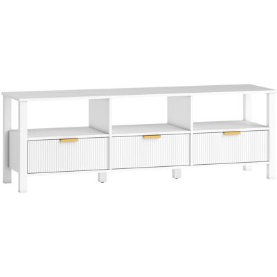 HOMCOM TV-Bank 152 cm, TV-Möbel für Fernseher bis 139,7-165,1 cm mit 3 geriffelten Schubladen und 3 offenen Ablagen, modernes TV-Möbel für Wohn- und Schlafzimmer, weiß Aosom HOMCOM TV-Bank 152 cm, TV-Möbel für Fernseher bis 139,7-165,1 cm mit 3 geriffelten Schubladen und 3 offenen Ablagen, modernes TV-Möbel für Wohn- und Schlafzimmer, weiß Aosom
