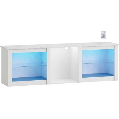 HOMCOM TV-Möbel LED RGB TV-Bank aus Holz bis zu 70 Zoll mit verstellbaren Glasablagen, 5 Fächer, Kabeldurchführung und Fernbedienung für Wohn- & Schlafzimmer, Maße 160 x 35 x 52 cm, weiß Aosom HOMCOM TV-Möbel LED RGB TV-Bank aus Holz bis zu 70 Zoll mit verstellbaren Glasablagen, 5 Fächer, Kabeldurchführung und Fernbedienung für Wohn- & Schlafzimmer, Maße 160 x 35 x 52 cm, weiß Aosom
