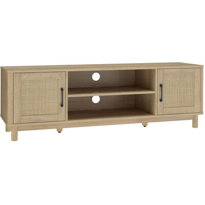 HOMCOM TV-Möbel 135 cm, TV-Möbel für Fernseher bis 165,1 cm mit 2 Rattan-Türen, 2 offenen Fächern, Boho-Stil, 6 Kiefernholzfüße, TV-Bank für Wohn- und Schlafzimmer, Eiche Aosom HOMCOM TV-Möbel 135 cm, TV-Möbel für Fernseher bis 165,1 cm mit 2 Rattan-Türen, 2 offenen Fächern, Boho-Stil, 6 Kiefernholzfüße, TV-Bank für Wohn- und Schlafzimmer, Eiche Aosom