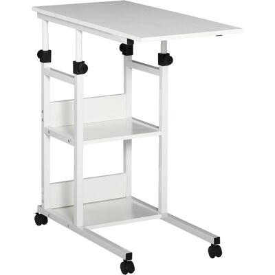 HOMCOM Weiß Rollbarer Beistelltisch - Höhenverstellbar, 2 Regale, 80x40cm HOMCOM Weiß Rollbarer Beistelltisch - Höhenverstellbar, 2 Regale, 80x40cm