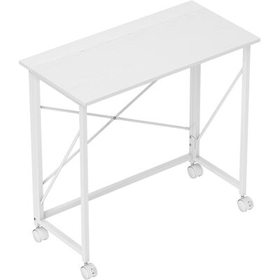 HOMCOM Schreibtisch Computertisch mit Rollen Faltbarer Bürotisch im modernem Design mit Stahlgestell für Arbeitszimmer Schlafzimmer Home Office, 80 x 40 x 75 cm Weiß Aosom HOMCOM Schreibtisch Computertisch mit Rollen Faltbarer Bürotisch im modernem Design mit Stahlgestell für Arbeitszimmer Schlafzimmer Home Office, 80 x 40 x 75 cm Weiß Aosom