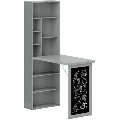HOMCOM Klappbarer Schreibtisch Esstisch mit 6 Fächern Bücherregal und 3 Regalen, Computertisch Bürotisch E1 Spanplatte Metallrahmen Dunkelgrau 98x51x153 cm Aosom.de HOMCOM Klappbarer Schreibtisch Esstisch mit 6 Fächern Bücherregal und 3 Regalen, Computertisch Bürotisch E1 Spanplatte Metallrahmen Dunkelgrau 98x51x153 cm Aosom.de