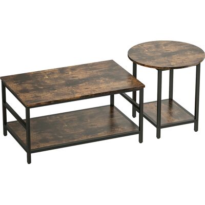 HOMCOM Beistelltisch 2er-Set Couchtisch mit Ablagen, Moderner Wohnzimmertisch Kaffeetisch mit Stahlgestell für Wohnzimmer, Schlafzimmer, Rustikal-Braun Aosom HOMCOM Beistelltisch 2er-Set Couchtisch mit Ablagen, Moderner Wohnzimmertisch Kaffeetisch mit Stahlgestell für Wohnzimmer, Schlafzimmer, Rustikal-Braun Aosom
