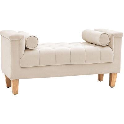 HOMCOM Sitzbank Polsterbank mit Chenille-Bezug, Armlehne Bettbank mit 2 Zylinder-Kissen, Holzrahmen, Schuhbank für Schlafzimmer, Wohnzimmer, Flur 115 x 44 x 58 cm Beige Aosom HOMCOM Sitzbank Polsterbank mit Chenille-Bezug, Armlehne Bettbank mit 2 Zylinder-Kissen, Holzrahmen, Schuhbank für Schlafzimmer, Wohnzimmer, Flur 115 x 44 x 58 cm Beige Aosom