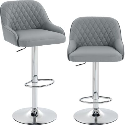 HOMCOM Set 2 Barhocker aus PU, höhenverstellbar, 360°-drehbar, hohe Küchenhocker mit Fußstütze, große gepolsterte Sitzfläche, Rückenlehne, Metallbasis, Barstühle für Kücheninsel, Hellgrau Aosom HOMCOM Set 2 Barhocker aus PU, höhenverstellbar, 360°-drehbar, hohe Küchenhocker mit Fußstütze, große gepolsterte Sitzfläche, Rückenlehne, Metallbasis, Barstühle für Kücheninsel, Hellgrau Aosom