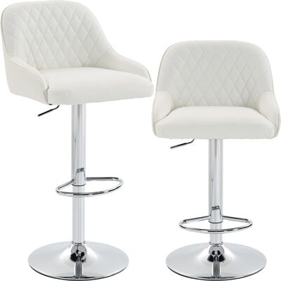 HOMCOM Set 2 Barhocker aus PU, höhenverstellbar, 360° drehbar, hohe Küchenhocker mit Fußstütze, große gepolsterte Sitzfläche, Rückenlehne, Metallbasis, Barstühle für Kücheninsel, Weiß Aosom HOMCOM Set 2 Barhocker aus PU, höhenverstellbar, 360° drehbar, hohe Küchenhocker mit Fußstütze, große gepolsterte Sitzfläche, Rückenlehne, Metallbasis, Barstühle für Kücheninsel, Weiß Aosom