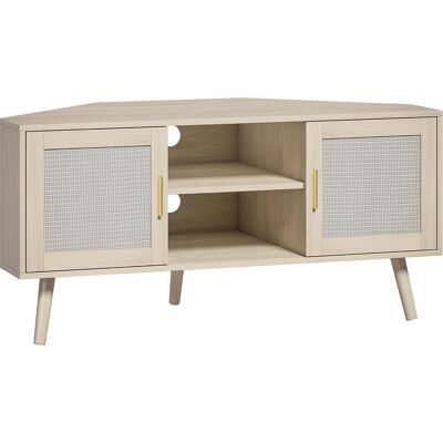 HOMCOM TV-Eckmöbel 115 cm, TV-Möbel für Fernseher bis 65 Zoll mit 2 Rattan-Türen und 2 offenen Fächern, Beine aus Kiefernholz, Boho-Stil, TV-Bank für Wohnzimmer, Schlafzimmer, Eiche Aosom HOMCOM TV-Eckmöbel 115 cm, TV-Möbel für Fernseher bis 65 Zoll mit 2 Rattan-Türen und 2 offenen Fächern, Beine aus Kiefernholz, Boho-Stil, TV-Bank für Wohnzimmer, Schlafzimmer, Eiche Aosom