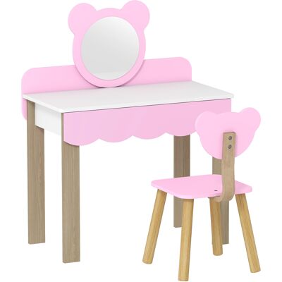 AIYAPLAY Kinder Schminktisch Set Frisiertisch mit Hocker Spiegel Schubladen Zubehör, Make-up Tisch Set im Bärendesign, Kinderschminktisch Prinzessin Kosmetiktisch für Mädchen 3-8 Jahre Rosa Aosom AIYAPLAY Kinder Schminktisch Set Frisiertisch mit Hocker Spiegel Schubladen Zubehör, Make-up Tisch Set im Bärendesign, Kinderschminktisch Prinzessin Kosmetiktisch für Mädchen 3-8 Jahre Rosa Aosom