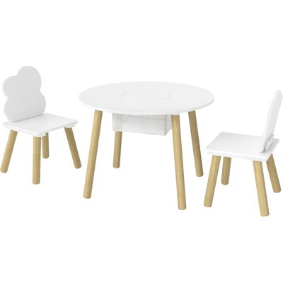 AIYAPLAY Kindertisch mit 2 Stühlen, Kindersitzgruppe mit Aufbewahrungsnetz, Wolken-Design, Kinder Tisch Stuhl Set mit Holzbeinen für Kinderzimmer, für 3-6 Jahre Kinder, Weiß Aosom AIYAPLAY Kindertisch mit 2 Stühlen, Kindersitzgruppe mit Aufbewahrungsnetz, Wolken-Design, Kinder Tisch Stuhl Set mit Holzbeinen für Kinderzimmer, für 3-6 Jahre Kinder, Weiß Aosom