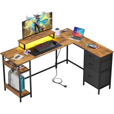 DEVAISE L-förmiger Gaming-Eckschreibtisch, 150×118 cm, mit Schubladen, Steckdose und USB-Anschluss, geräumiger Computertisch mit Stauraum für Homeoffice und Schlafzimmer, rustikales Braun DEVAISE L-förmiger Gaming-Eckschreibtisch, 150×118 cm, mit Schubladen, Steckdose und USB-Anschluss, geräumiger Computertisch mit Stauraum für Homeoffice und Schlafzimmer, rustikales Braun