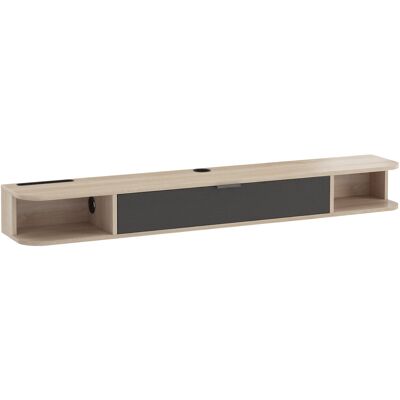 HOMCOM Wand-TV-Möbel 140 cm, TV-Möbel für Fernseher bis zu 152,4 cm (60 Zoll), Klappschublade, 2 offene Fächer und Kabeldurchführung, wandmontierte TV-Bank für Wohnzimmer, Naturholz und Schwarz Aosom HOMCOM Wand-TV-Möbel 140 cm, TV-Möbel für Fernseher bis zu 152,4 cm (60 Zoll), Klappschublade, 2 offene Fächer und Kabeldurchführung, wandmontierte TV-Bank für Wohnzimmer, Naturholz und Schwarz Aosom