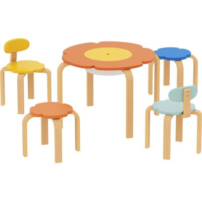 AIYAPLAY Kindertisch Holz mit 4 Stühlen 5-teilig Kindersitzgruppe mit integriertem Stauraum, blumenförmige Kindermöbel Kinder Tisch Stuhl Set Sitzgruppe für Kinderzimmer, für 3-8 Jahre Kinder, Bunt Aosom AIYAPLAY Kindertisch Holz mit 4 Stühlen 5-teilig Kindersitzgruppe mit integriertem Stauraum, blumenförmige Kindermöbel Kinder Tisch Stuhl Set Sitzgruppe für Kinderzimmer, für 3-8 Jahre Kinder, Bunt Aosom