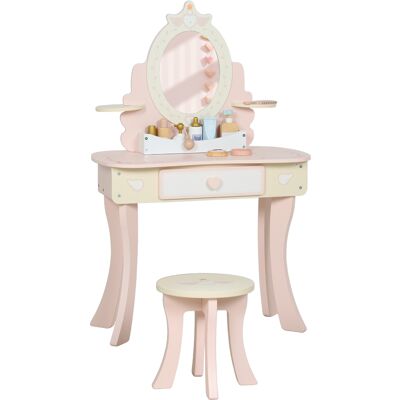 AIYAPLAY Schminktisch Kinder, Schminktisch-Set mit Hocker, Schublade, abnehmbarem Spiegel, Frisiertisch mit Regal, 7 Spielzubehörteilen, 2-in-1-Kosmetiktisch für Kinder ab 3 Jahre, Rosa Aosom AIYAPLAY Schminktisch Kinder, Schminktisch-Set mit Hocker, Schublade, abnehmbarem Spiegel, Frisiertisch mit Regal, 7 Spielzubehörteilen, 2-in-1-Kosmetiktisch für Kinder ab 3 Jahre, Rosa Aosom