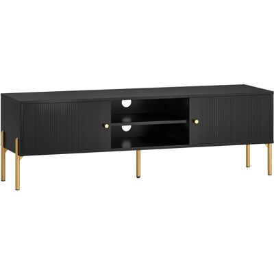 HOMCOM TV-Möbel 140 cm für Fernseher bis zu 165,1 cm - Modernes TV-Möbel mit geriffelten Türen, 2 offene Fächer und goldfarbenen Stahlfüßen - TV-Bank für Wohnzimmer, Schlafzimmer, Schwarz Aosom HOMCOM TV-Möbel 140 cm für Fernseher bis zu 165,1 cm - Modernes TV-Möbel mit geriffelten Türen, 2 offene Fächer und goldfarbenen Stahlfüßen - TV-Bank für Wohnzimmer, Schlafzimmer, Schwarz Aosom