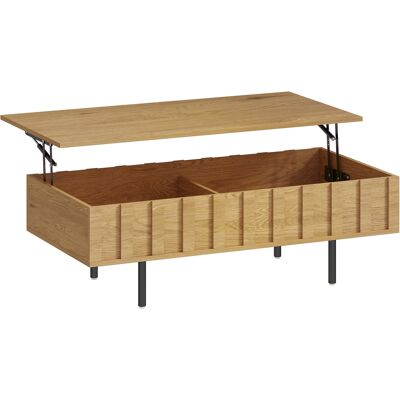 HOMCOM Klappbarer Couchtisch mit 2 versteckten Fächern, Mid-Century-Modern-Stil - Wohnzimmertisch mit gerillten Seiten und sanft schließender Platte - für Schlafzimmer, Büro, 110x55x36,5 cm, Eiche Aosom HOMCOM Klappbarer Couchtisch mit 2 versteckten Fächern, Mid-Century-Modern-Stil - Wohnzimmertisch mit gerillten Seiten und sanft schließender Platte - für Schlafzimmer, Büro, 110x55x36,5 cm, Eiche Aosom