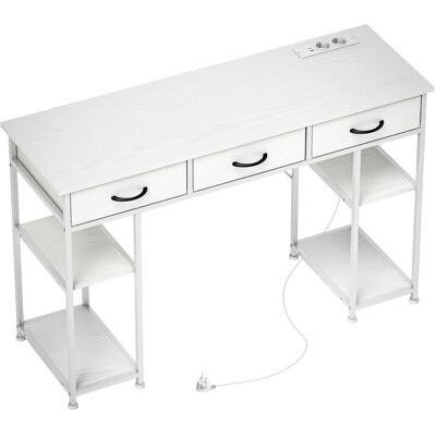 HOMCOM Schreibtisch Küchentisch mit 2 USB-Ladeanschlüssen 2 Steckdosen Computertisch mit verstellbare Regalböden 3 Stoffschubladen Arbeitstisch mit Stahlrahmen Laptoptisch Büroregal Weiß 120x40x76 cm Aosom HOMCOM Schreibtisch Küchentisch mit 2 USB-Ladeanschlüssen 2 Steckdosen Computertisch mit verstellbare Regalböden 3 Stoffschubladen Arbeitstisch mit Stahlrahmen Laptoptisch Büroregal Weiß 120x40x76 cm Aosom