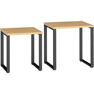 HOMCOM Couchtisch 2er Set Wohnzimmertisch mit Metallrahmen, Satztisch Kaffeetisch Beistelltisch für Wohnzimmer, Schlafzimmer, Balkon Natur Aosom HOMCOM Couchtisch 2er Set Wohnzimmertisch mit Metallrahmen, Satztisch Kaffeetisch Beistelltisch für Wohnzimmer, Schlafzimmer, Balkon Natur Aosom