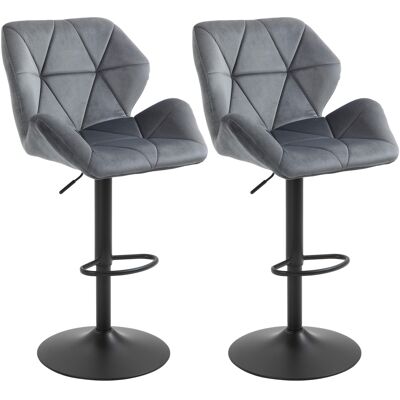HOMCOM Barhocker 2er Set, Gepolstert Barstuhl mit Metallgestell, Lehne, Samtoptik, Höhenverstellbar Küchenstühle mit Fußstütze 360° Drehbar Tresenhocker für Küche, Wohnzimmer, Esszimmer Grau Aosom HOMCOM Barhocker 2er Set, Gepolstert Barstuhl mit Metallgestell, Lehne, Samtoptik, Höhenverstellbar Küchenstühle mit Fußstütze 360° Drehbar Tresenhocker für Küche, Wohnzimmer, Esszimmer Grau Aosom