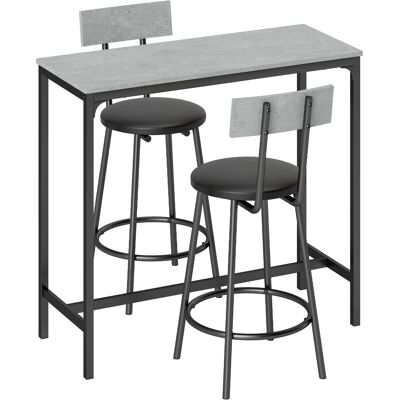 HOMCOM Bartisch mit Barhocker Set Tresentisch mit 2 gepolsterten Hockern mit Fußstütze, Platzsparend Esstisch Modern Bartisch Set für Esszimmer, kleinen Raum, Grau Aosom HOMCOM Bartisch mit Barhocker Set Tresentisch mit 2 gepolsterten Hockern mit Fußstütze, Platzsparend Esstisch Modern Bartisch Set für Esszimmer, kleinen Raum, Grau Aosom
