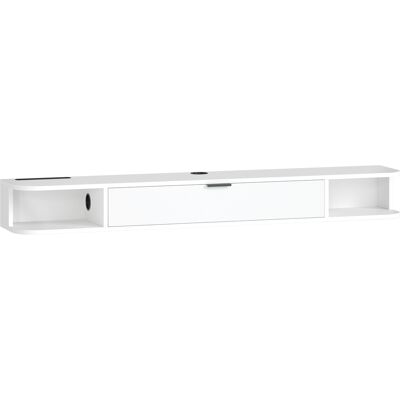 HOMCOM Wand-TV-Möbel 140 cm, Fernsehmöbel für Fernseher bis zu 152,4 cm, Klappschublade, 2 offene Regale und Kabeldurchlass, Wand-TV-Bank für Wohnzimmer, Weiß Aosom HOMCOM Wand-TV-Möbel 140 cm, Fernsehmöbel für Fernseher bis zu 152,4 cm, Klappschublade, 2 offene Regale und Kabeldurchlass, Wand-TV-Bank für Wohnzimmer, Weiß Aosom