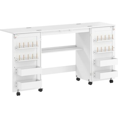 HOMCOM Klappbarer Nähtisch mit 2 Magnettüren, rollbarer Basteltisch mit 4 Boxen, 20 Haltestiften, Ablagefach, feststellbaren Rollen, platzsparender Nähmaschinentisch für kleine Räume, Weiß Aosom HOMCOM Klappbarer Nähtisch mit 2 Magnettüren, rollbarer Basteltisch mit 4 Boxen, 20 Haltestiften, Ablagefach, feststellbaren Rollen, platzsparender Nähmaschinentisch für kleine Räume, Weiß Aosom