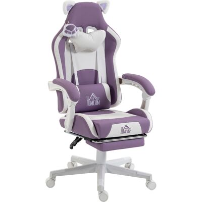 HOMCOM Ergonomischer Gaming-Stuhl mit Katzenohren, verstellbarer Fußstütze, Kunstleder, neigbar, Kopf- und Lendenstütze, höhenverstellbar, Violett Aosom HOMCOM Ergonomischer Gaming-Stuhl mit Katzenohren, verstellbarer Fußstütze, Kunstleder, neigbar, Kopf- und Lendenstütze, höhenverstellbar, Violett Aosom