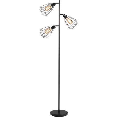HOMCOM Industrielle Design Stehlampe 3 Glühbirnen max. 40 W Käfiglampenschirm Schwarz   Aosom