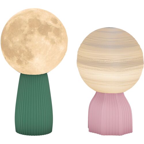 HOMCOM Tischlampe 2er Set LED Mond Tischleuchte USB-betriebenes Planeten Nachttischlampe mit 3 Lichtfarben, 10 einstellbaren Helligkeitsstufen für Wohnzimmer, Spielzimmer, Weiß Aosom