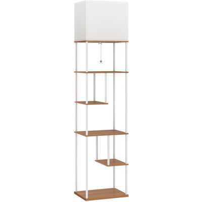 HOMCOM Stehlampe mit Regalen, Wohnzimmerlampe mit einstellbarer Helligkeit und Farbtemperatur 3000K-6500K, Fernbedienung, E27, Timer, für Schlafzimmer, Büro, Dekoration, Natur Aosom HOMCOM Stehlampe mit Regalen, Wohnzimmerlampe mit einstellbarer Helligkeit und Farbtemperatur 3000K-6500K, Fernbedienung, E27, Timer, für Schlafzimmer, Büro, Dekoration, Natur Aosom