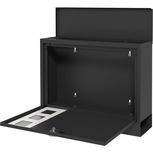 HOMCOM Briefkasten mit Zeitungsfach, Postkasten aus Metall mit 2 Schlüssel, mit Sichtfenster, Wasserabweisend, 36,5 x 11,5 x 29 cm, Schwarz