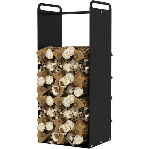 Outsunny Kaminholzregal 36 x 30 x 90 cm Brennholzregal mit Griffe, Feuerholzregal für Outdoor, Indoor, bis 30 kg, Stahl, Schwarz Aosom