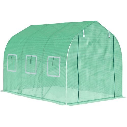 Outsunny Gartenhochhaus Tunnelgewächshaus, Tunnelgewächshäuser 6 m², mit 6 Fenstern und Reißverschlusstür, PE-Gewebe, feuerverzinktes Eisen, grün Aosom