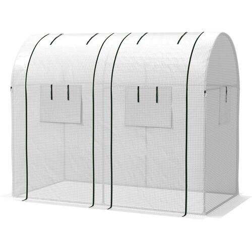 Outsunny Garten-Gewächshaus 1,8 m² Tomatengewächshaus Maße 1,85L x 0,9B x 1,5H m 2 Rolltüren mit Reißverschluss 4 rollbare Fenster Stahl PE-Hochdichtungsplane 135 g/m² UV-beständig Weiß Aosom